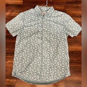 American Eagle Blue Short Sleeve Paisley Button Down Collared Dress Shirt SZ Med